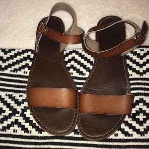 Brown leather look sandals. Cute!